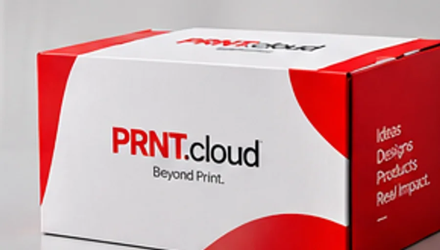 A white mailer box printed with the PRNT.cloud mark